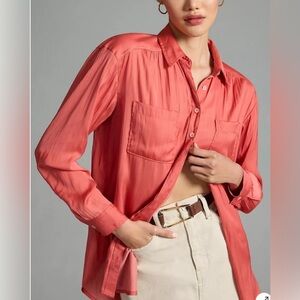 NWT - By Anthropologie Relaxed Buttondown Shirt in Rose - Size XS